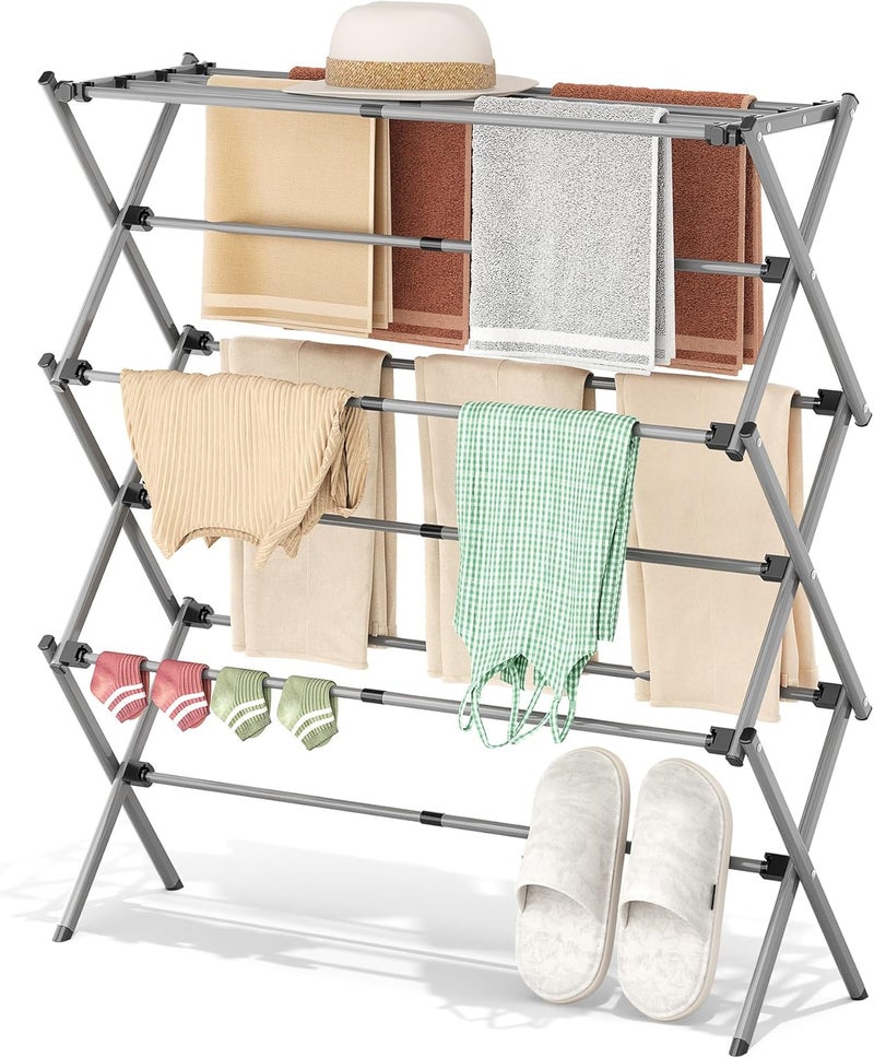 APEXCHASER Drying Rack Clothing, Clothes Drying Rack Foldable, Laundry Drying Rack Expandable, Small Clothe Hanger for Baby Clothes Towel Bib Sock, Clothes Airer for Indoor Outdoor Use, Grey/Black - Image 1