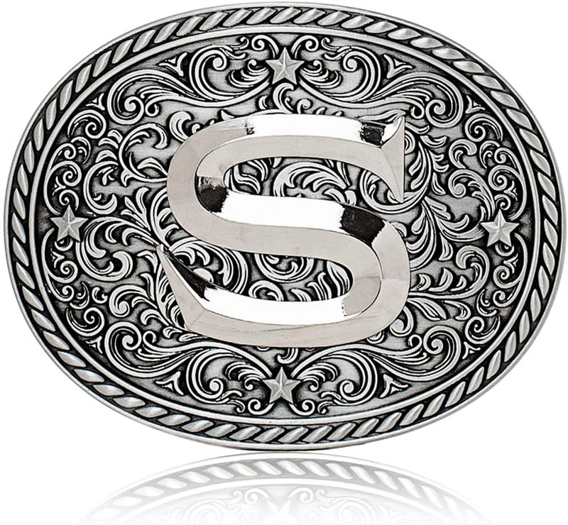 Itera Western Cowboy/Cowgirl Initial Belt Buckle-Silver- Large Letter Buckles for Men and Women - Custom Girls/Boys - Image 1