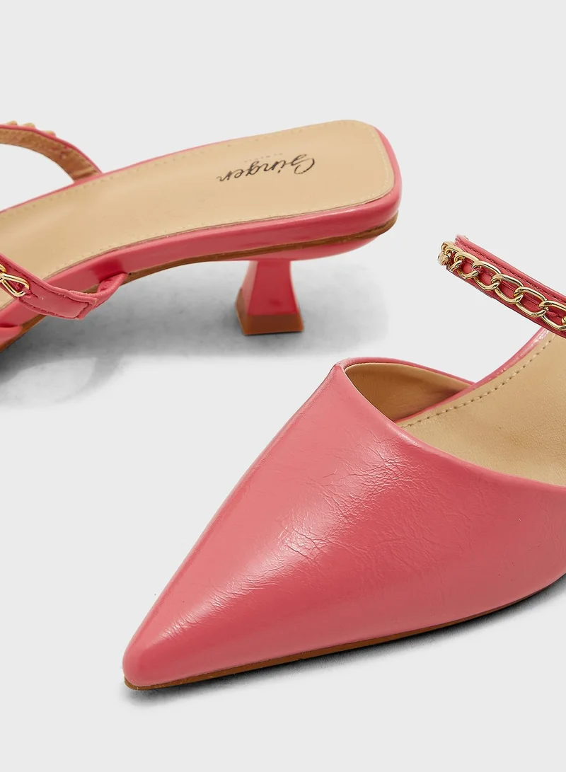 Ginger Chain Detail Slip On Pointed Pump