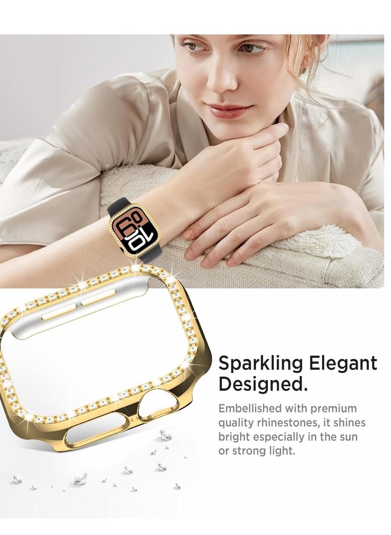 Generic - Bling Case for Apple Watch Series 10 42mm, Glitter Hard PC Cover with Tempered Glass Screen Protector, Crystal Diamonds Bumper Film for Women Girls, Apple Watch Case Series 10 42mm-gold - Image 1