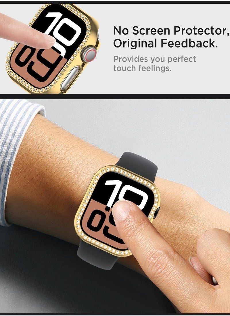 Generic - Bling Case for Apple Watch Series 10 42mm, Glitter Hard PC Cover with Tempered Glass Screen Protector, Crystal Diamonds Bumper Film for Women Girls, Apple Watch Case Series 10 42mm-gold - Image 1