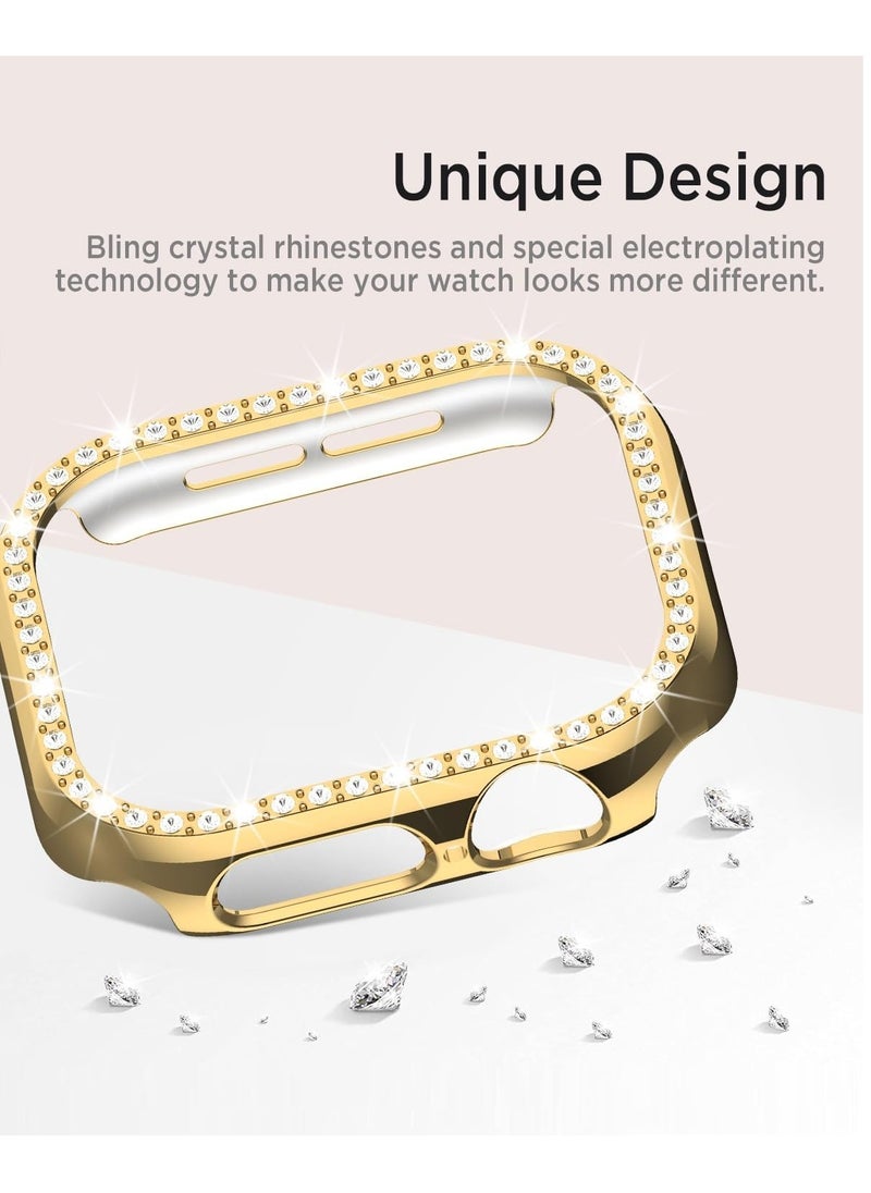 Generic - Bling Case for Apple Watch Series 10 42mm, Glitter Hard PC Cover with Tempered Glass Screen Protector, Crystal Diamonds Bumper Film for Women Girls, Apple Watch Case Series 10 42mm-gold - Image 1