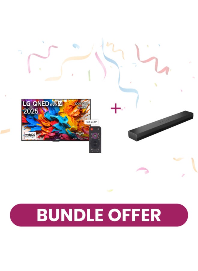 LG 65 inch QNED AI 4K Smart TV AI Magic remote webOS25 2025 65QNED9MA6A + LG Soundbar S20A Combo LG 65QNED9MA6A + LG S20A black