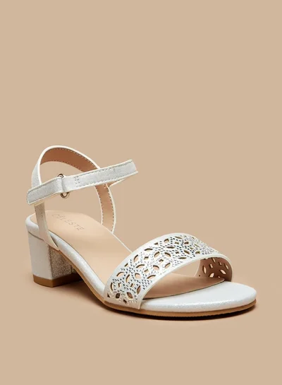 Celeste Girls' Cutwork Detail Block Heels Sandals