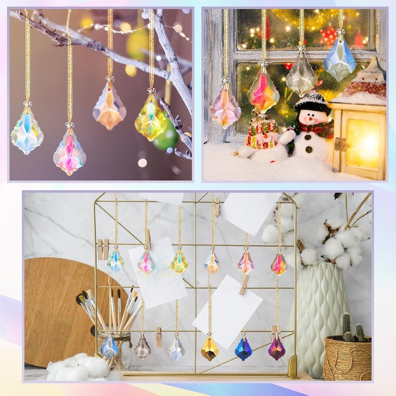 Shappy 24 Pcs Christmas Hanging Crystals Beads Colorful Chandelier Lamp Teardrop Prism Pendant Parts 1.5 Inch Glass Crystal Suncatcher Crystal Ornaments for Wedding Window Tree Decoration, 12 Colors - Image 5