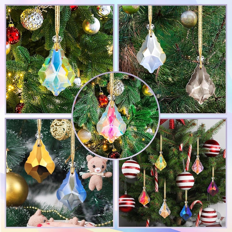Shappy 24 Pcs Christmas Hanging Crystals Beads Colorful Chandelier Lamp Teardrop Prism Pendant Parts 1.5 Inch Glass Crystal Suncatcher Crystal Ornaments for Wedding Window Tree Decoration, 12 Colors - Image 3