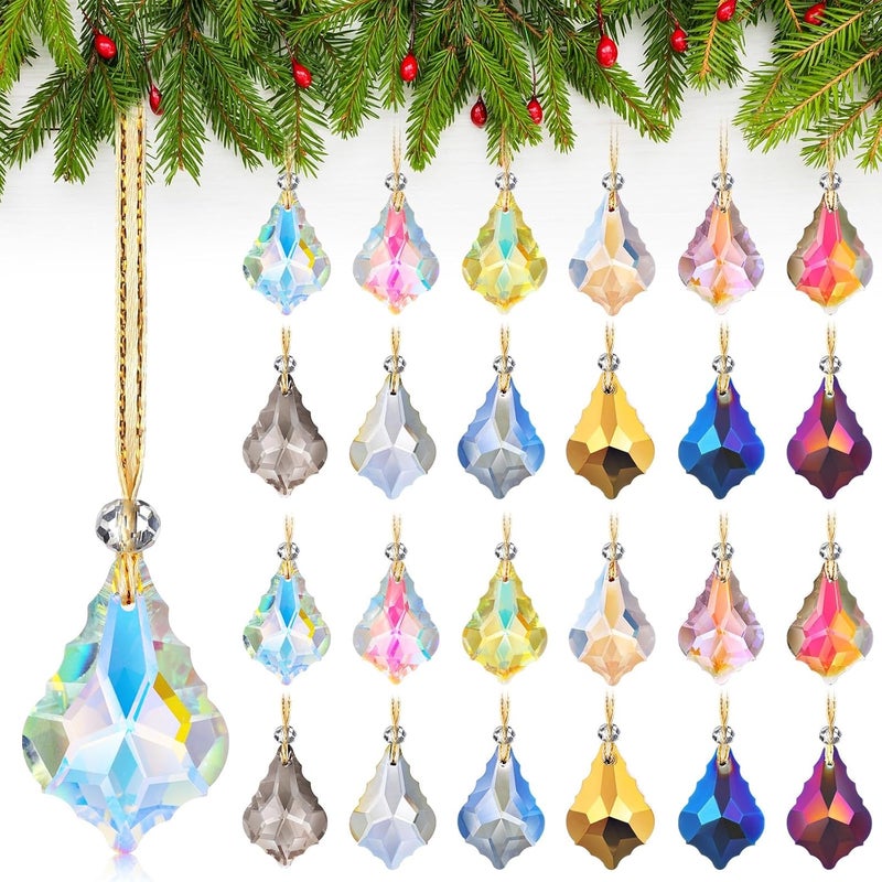 Shappy 24 Pcs Christmas Hanging Crystals Beads Colorful Chandelier Lamp Teardrop Prism Pendant Parts 1.5 Inch Glass Crystal Suncatcher Crystal Ornaments for Wedding Window Tree Decoration, 12 Colors - Image 1