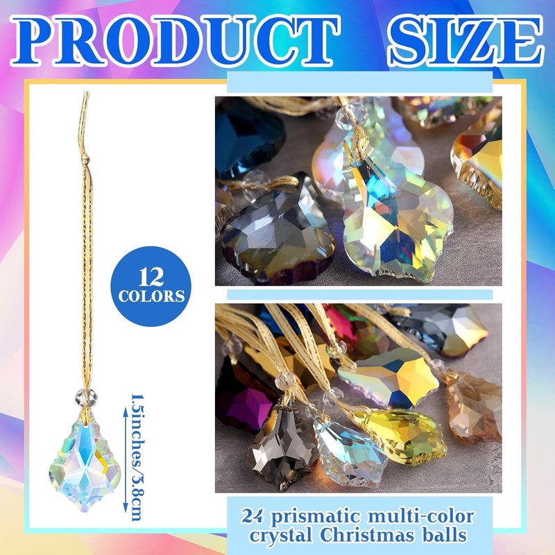 Shappy 24 Pcs Christmas Hanging Crystals Beads Colorful Chandelier Lamp Teardrop Prism Pendant Parts 1.5 Inch Glass Crystal Suncatcher Crystal Ornaments for Wedding Window Tree Decoration, 12 Colors - Image 2