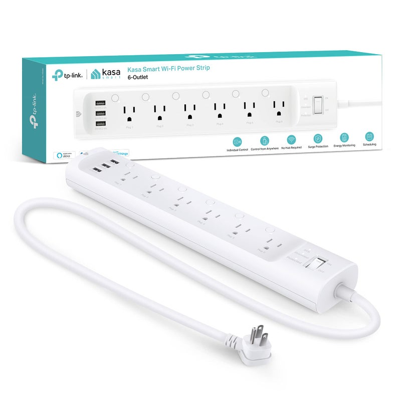 Kasa Smart Plug Power Strip HS300, Surge Protector with 6 Individually Controlled Smart Outlets and 3 USB Ports, Works with Alexa & Google Home, No Hub Required , White - Image 1