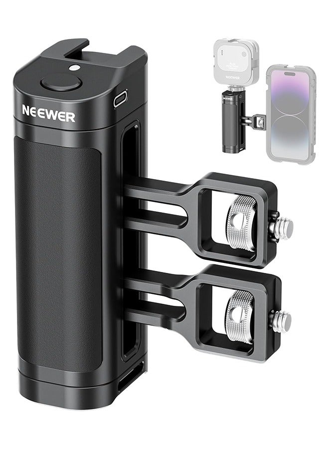Neewer NEEWER Side Handle Grip with Wireless Remote Control on Shutter Trigger for Smartphone Cage Video Rig, 2 Mount Adapters with 1/4 Screws  Locating Pins, Compatible with SmallRig Cages, PA005E  - Image 1