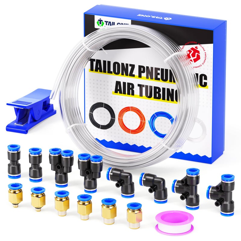 TAILONZ PNEUMATIC Clear 6mm OD 4mm ID Polyurethane PU Air Hose Pipe Tube Kit 10 Meter 32.8ft - Image 1