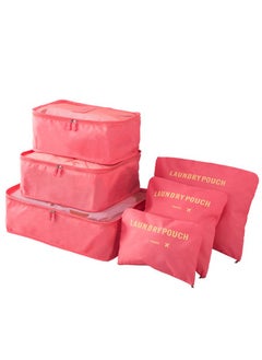 6PCS Set Travel Luggage Organizer Packing Cubes Set Storage Bag Waterproof Laundry Bag Traveling Accessories - Red