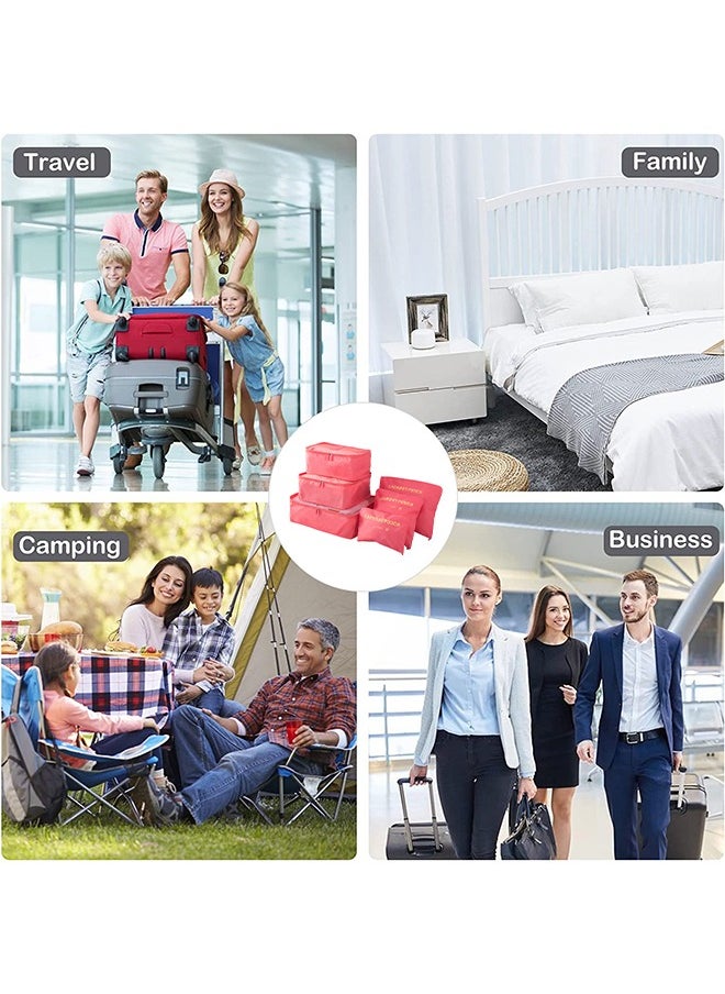 Arabest - 6PCS Set Travel Luggage Organizer Packing Cubes Set Storage Bag Waterproof Laundry Bag Traveling Accessories - Red - Image 1