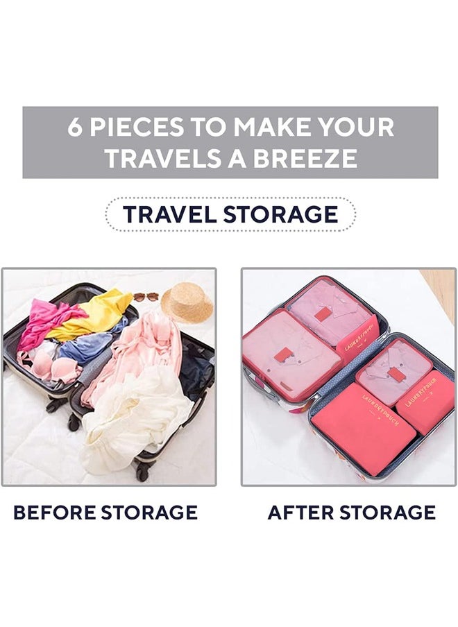 Arabest - 6PCS Set Travel Luggage Organizer Packing Cubes Set Storage Bag Waterproof Laundry Bag Traveling Accessories - Red - Image 1