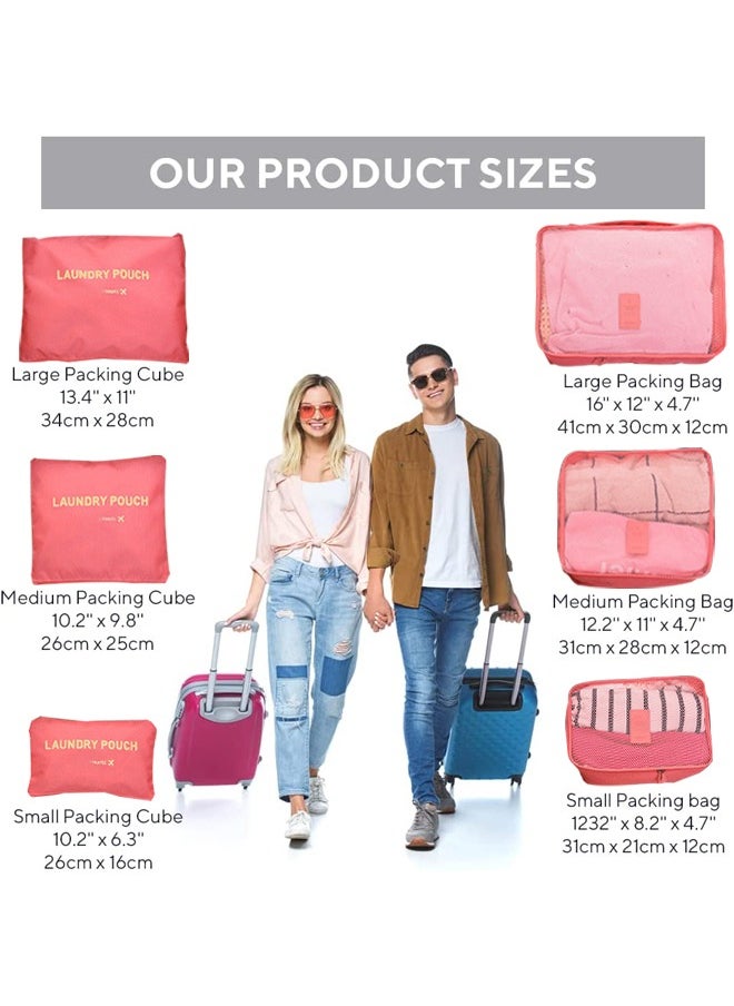 Arabest - 6PCS Set Travel Luggage Organizer Packing Cubes Set Storage Bag Waterproof Laundry Bag Traveling Accessories - Red - Image 1