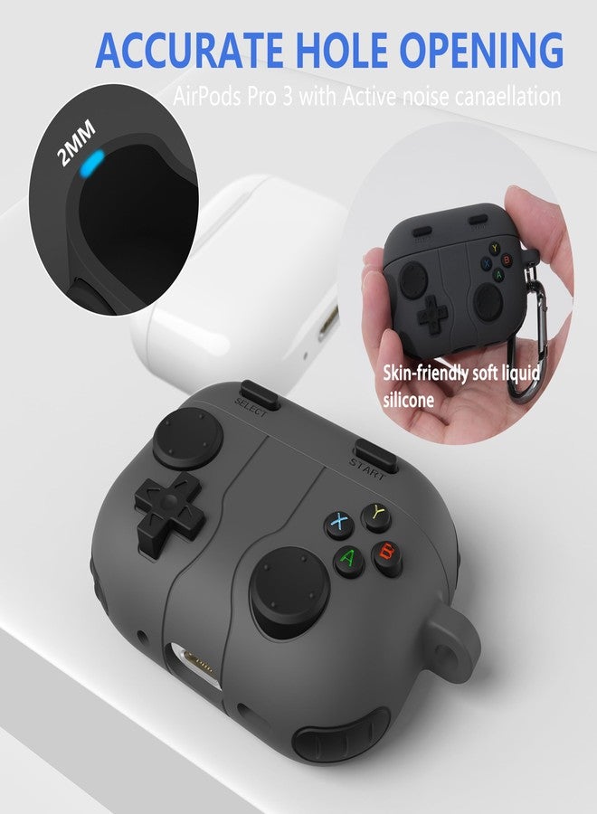 DamonLight for AirPods Pro 3 Case(2025) DamonLight Game Case Shock-Proof Protective Silicone with Cleaning Pen and Keychain Accessories for Apple Airpods Pro 3rd Generation (Black) - Image 2