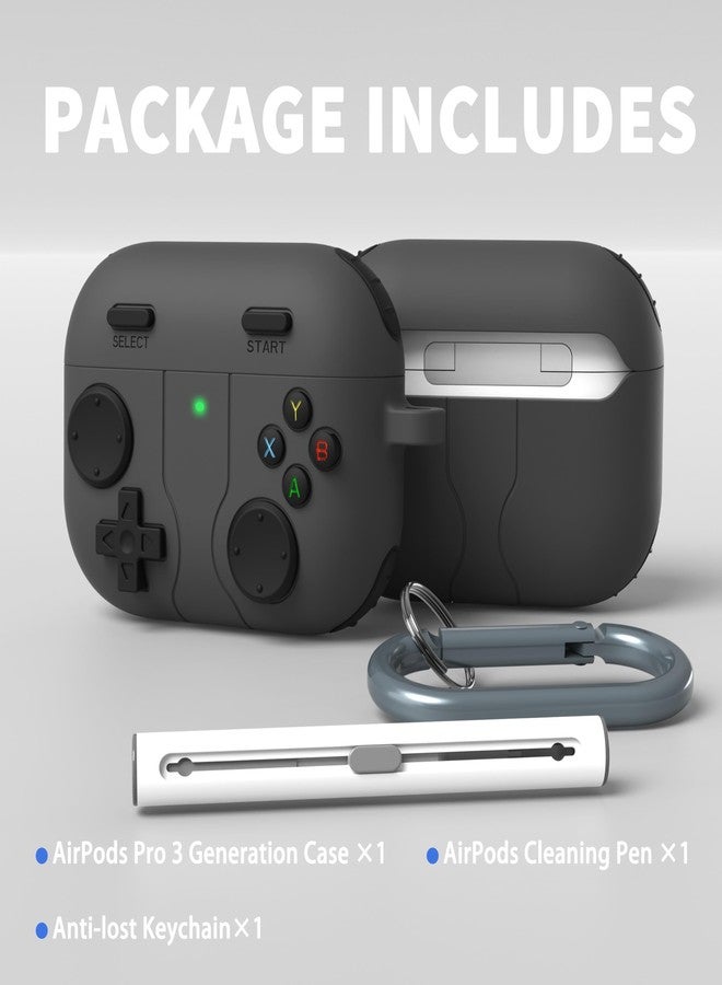 DamonLight for AirPods Pro 3 Case(2025) DamonLight Game Case Shock-Proof Protective Silicone with Cleaning Pen and Keychain Accessories for Apple Airpods Pro 3rd Generation (Black) - Image 5