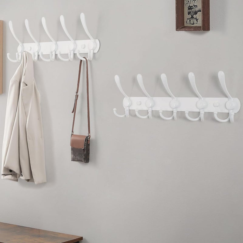 Dseap Elegant appearance Wall Mounted Coat Rack - 5 Tri Hooks, Heavy Duty, Stainless Steel, Metal Coat Hook Rail for Coat Hat Towel Purse Robes Mudroom Bathroom Entryway (White, 2 Packs) Wear resistant upgraded material - Image 4