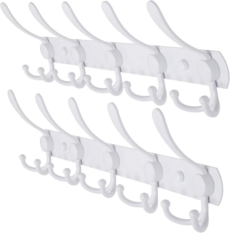Dseap Elegant appearance Wall Mounted Coat Rack - 5 Tri Hooks, Heavy Duty, Stainless Steel, Metal Coat Hook Rail for Coat Hat Towel Purse Robes Mudroom Bathroom Entryway (White, 2 Packs) Wear resistant upgraded material - Image 1