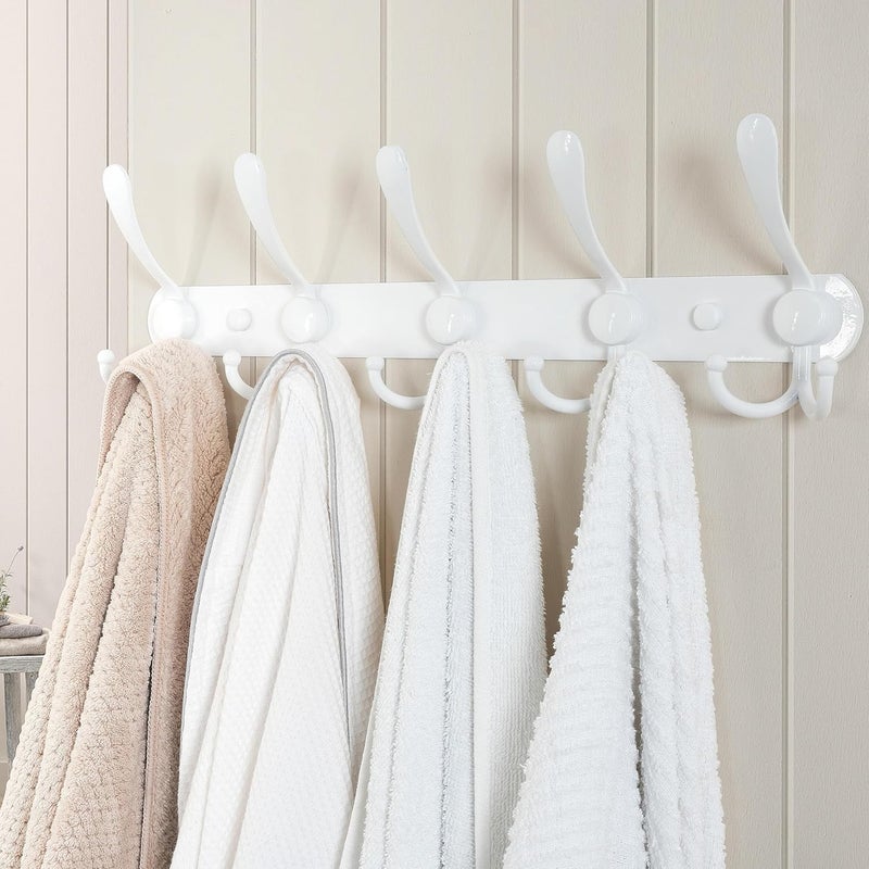 Dseap Elegant appearance Wall Mounted Coat Rack - 5 Tri Hooks, Heavy Duty, Stainless Steel, Metal Coat Hook Rail for Coat Hat Towel Purse Robes Mudroom Bathroom Entryway (White, 2 Packs) Wear resistant upgraded material - Image 2