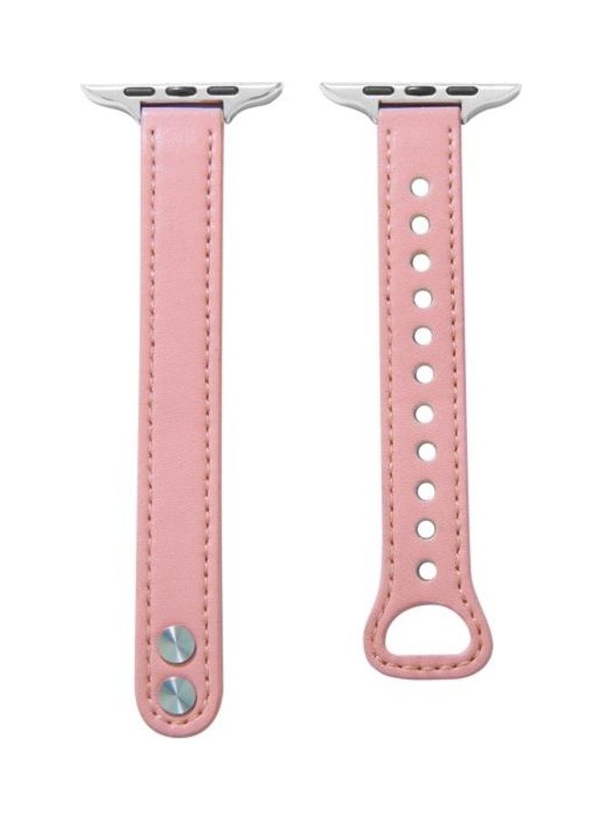 NIBEMINENT Leather Replacement Strap Watchband For Apple Watch Series 7/6/SE/5/4/3/2/1 38/40/41mm Pink - Image 1