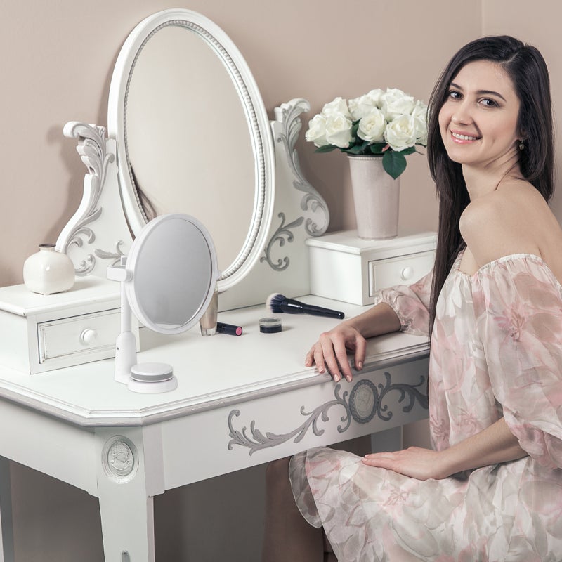 💄 مرآة تجميل دائرية عالية الوضوح مثبتة على الحائط قابلة للدوران والطوي بدون حفر للحمام بوجه واحد - Image 2