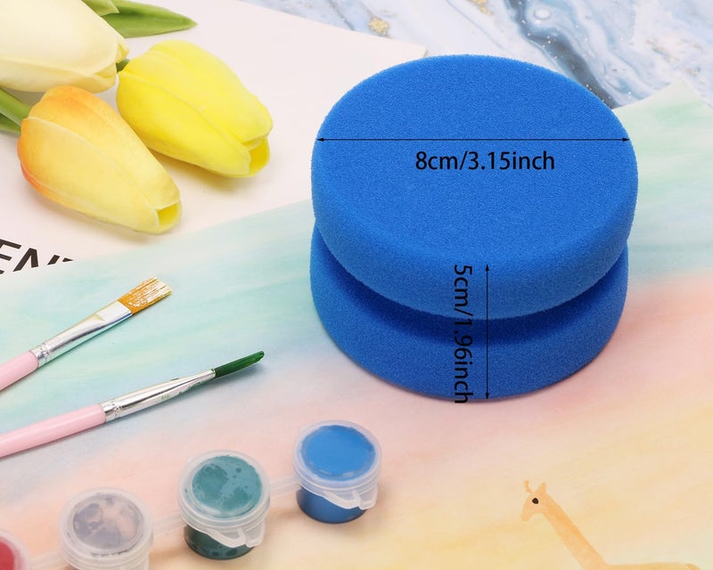 PENTA ANGEL Paint Sponge Applicator PENTA ANGEL 2Pcs 3.1 Inch Double-Side Round Detail Sponge Painting Sponges for Acrylic Oil Watercolor Art Paint or Car Waxing Kitchen Cleaning (Blue) - Image 2