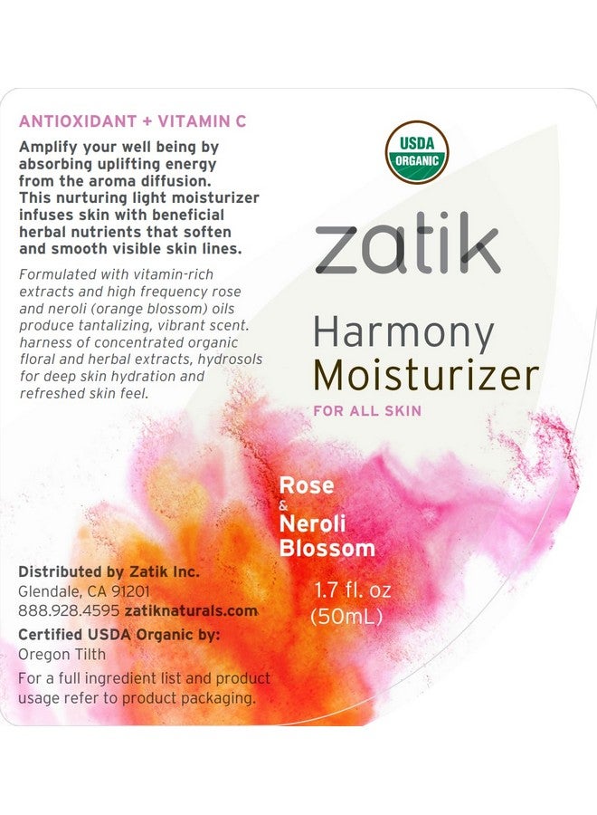زاتك زاتيك ناتشورالز - مرطب هارموني بخلاصة الورد وزهر البرتقال، عضوي معتمد من وزارة الزراعة الأمريكية، نباتي، غير معدل وراثيًا، خالٍ من الغلوتين والصويا والكحول، متوازن الحموضة، قابل للتحلل الحيوي، 50 مل، 1.7 أونصة سائلة - Image 2
