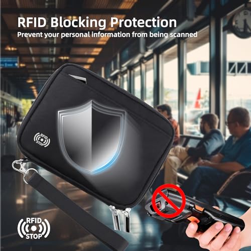 WALNEW Passport Holder Family for 4, RFID Blocking Travel Wallet Women Men, Lightweight Zipper Document Organizer Pouch Bag Credit Cards Case Cover for Travelling, Black - Image 4