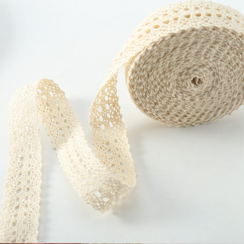 HERZWILD 21 Yards Lace Ribbon Beige Cotton Lace Trim Vintage Decorative Ribbon Fabric for Sewing Craft Wedding Decoration 20m Beige