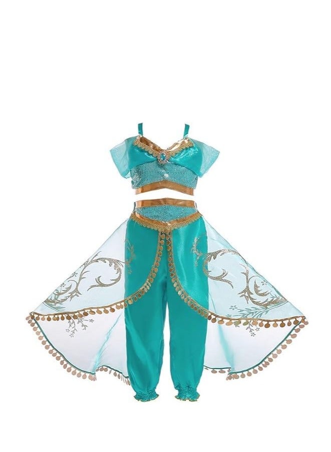 Brain Giggles BrainGiggles Princess Jasmine Costume For Girls Sequined Princess Costume Set Dress Up Princess Cosplay Costumes for Kids-Medium - Image 1