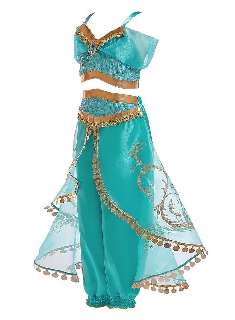 Brain Giggles BrainGiggles Princess Jasmine Costume For Girls Sequined Princess Costume Set Dress Up Princess Cosplay Costumes for Kids-Medium - Image 2