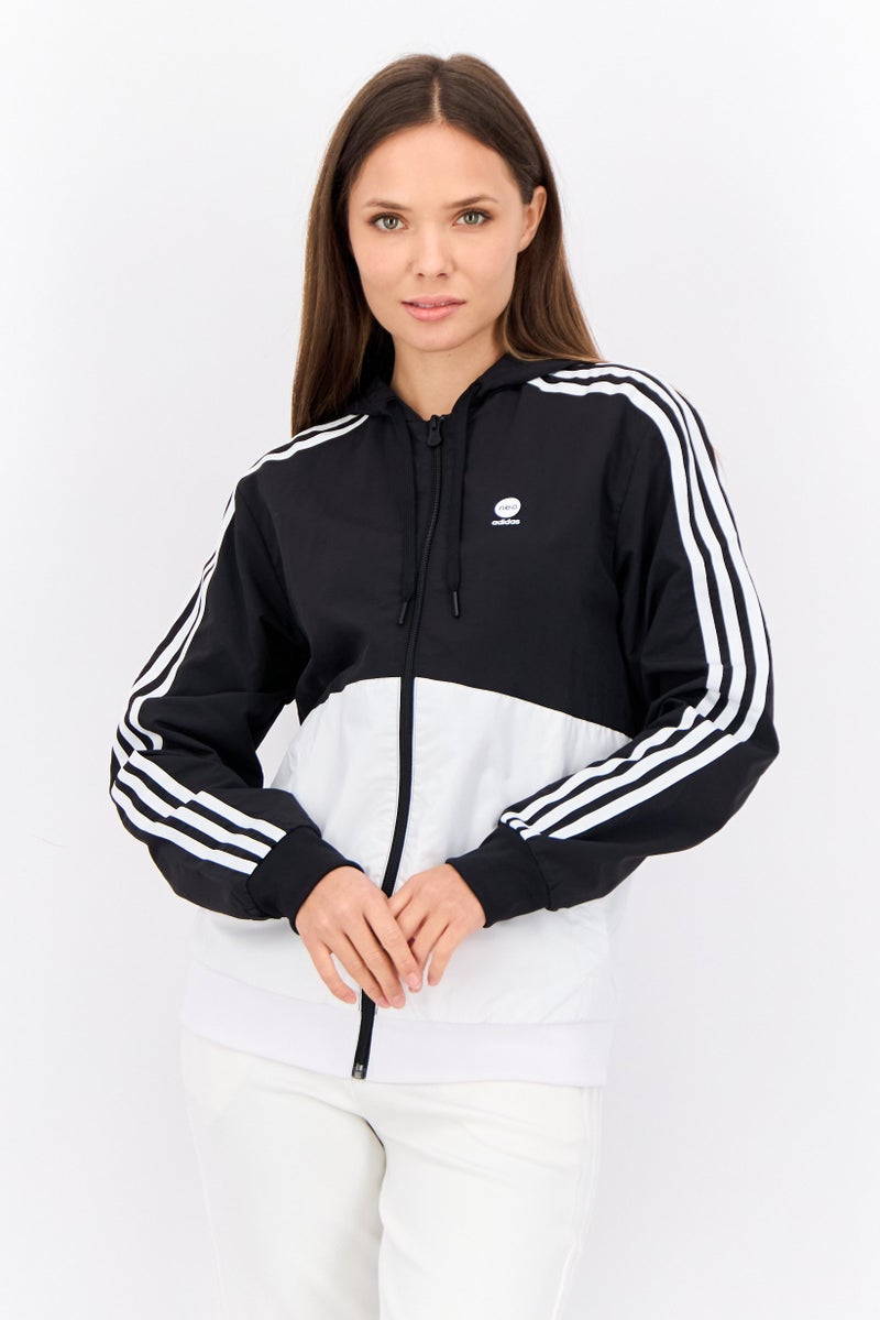 Adidas Women Spots Wear Fit Long Sleeve Hooded Outdoor Jacket,Black/White - Image 1