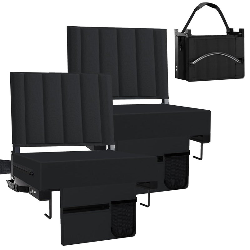 Aliphon Stadium Seat for Bleachers with Back Support and Cushion, Bleacher Seats with Shoulder Strap and Cup Holder, Padded Portable Folding Comfort Stadium Chair, for Sports Events, Black (2pcs) - Image 1