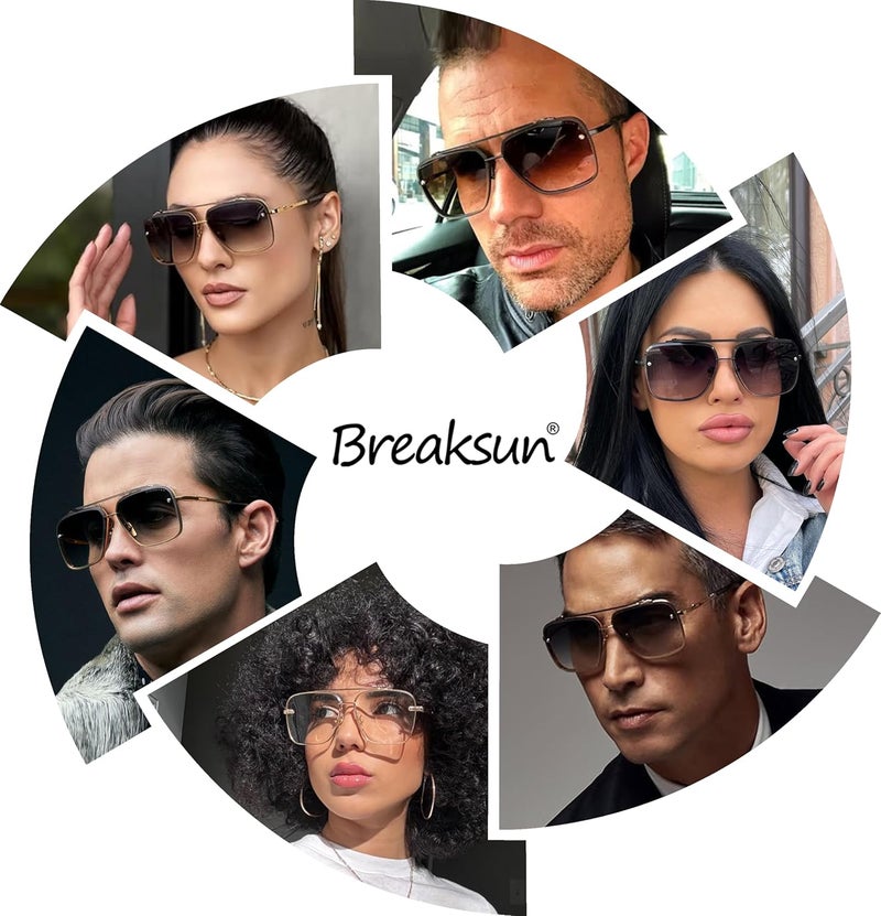 Breaksun Square Aviator Sunglasses for Men Women Fashion Vintage Diamond Cutting Lens Classic Military Pilot Gradient Shades - Image 3