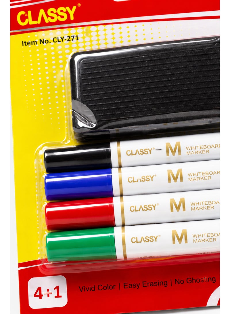 Whiteboard Marker and Eraser Set 4+1 – Colorful Dry Erase Markers with Magnetic Eraser for Office School Classroom and Home Use - Image 2
