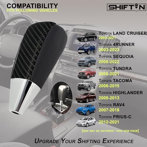SHIFTIN Leather and Carbon Fiber Gear Shift Knob for Toyota Land Cruiser 4Runner Sequoia Tundra and Lexus (Black Leather/Carbon Fiber Pattern) - Image 2
