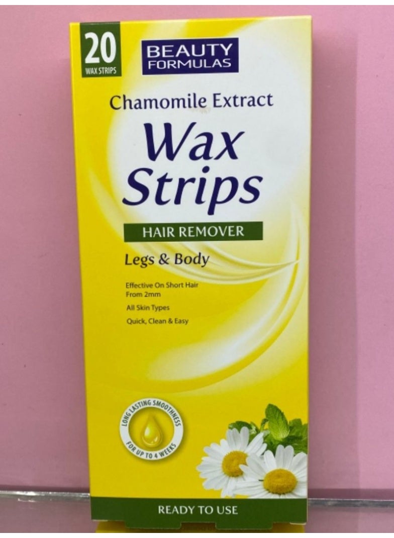 BEAUTY FORMULAS Chamomile Extract Legs & Body Wax Strips - 20 Strips - Image 1