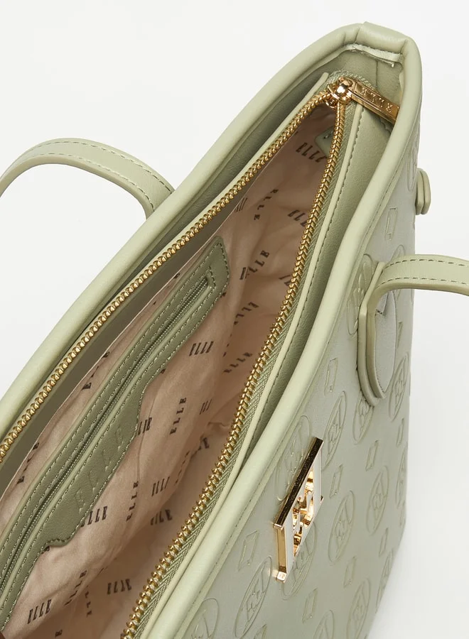 ايل Elle Monogram Embossed Tote Bag with Zip Closure