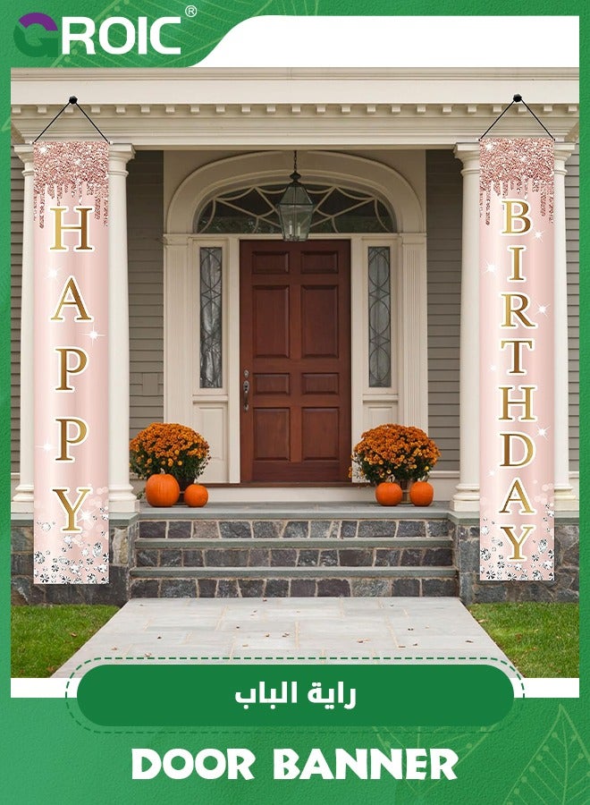 GROIC زينة لافتة باب عيد ميلاد سعيد باللون الوردي والذهبي الوردي، لوازم تسجيل الشرفة لحفلة عيد الميلاد من أجل جريل، ديكور عيد الميلاد، مستلزمات الحفلات - Image 3