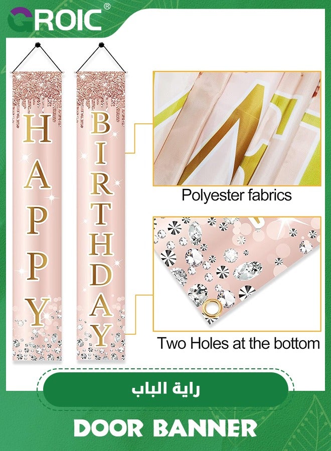 GROIC زينة لافتة باب عيد ميلاد سعيد باللون الوردي والذهبي الوردي، لوازم تسجيل الشرفة لحفلة عيد الميلاد من أجل جريل، ديكور عيد الميلاد، مستلزمات الحفلات - Image 2