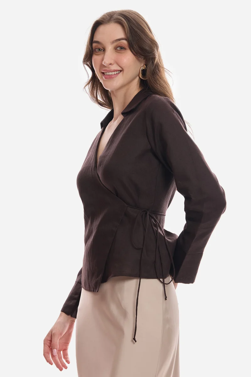 Virgio  Solid Linen Wrap Tie-Up Top for Women for Women | Best Price UAE
