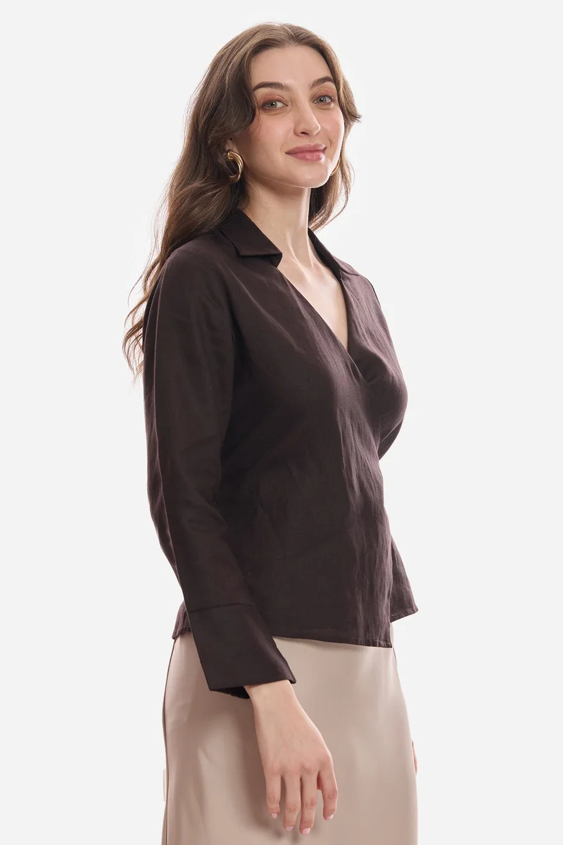Virgio  Solid Linen Wrap Tie-Up Top for Women for Women | Best Price UAE
