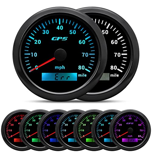 ARTILAURA GPS Speedometer 85mm 3-3/8" Digital Odometer 80MPH Speed Gauge 7 Color Waterproof for AUTO Car Marine Truck 9-32V (Black) - Image 1