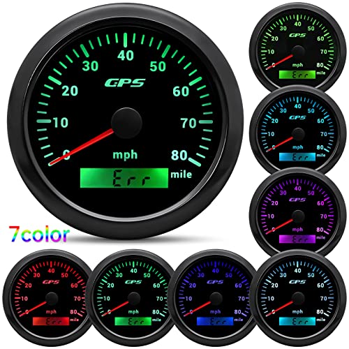 ARTILAURA GPS Speedometer 85mm 3-3/8" Digital Odometer 80MPH Speed Gauge 7 Color Waterproof for AUTO Car Marine Truck 9-32V (Black) - Image 2