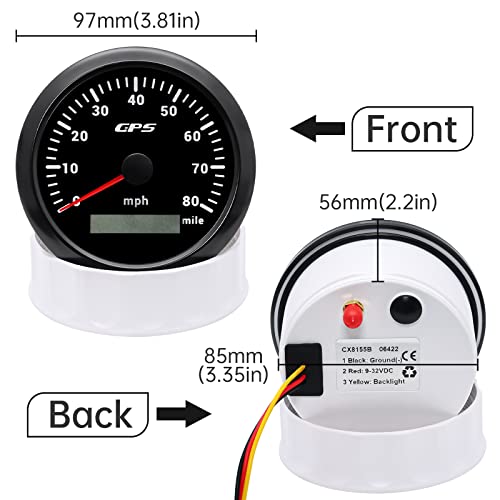 ARTILAURA GPS Speedometer 85mm 3-3/8" Digital Odometer 80MPH Speed Gauge 7 Color Waterproof for AUTO Car Marine Truck 9-32V (Black) - Image 3