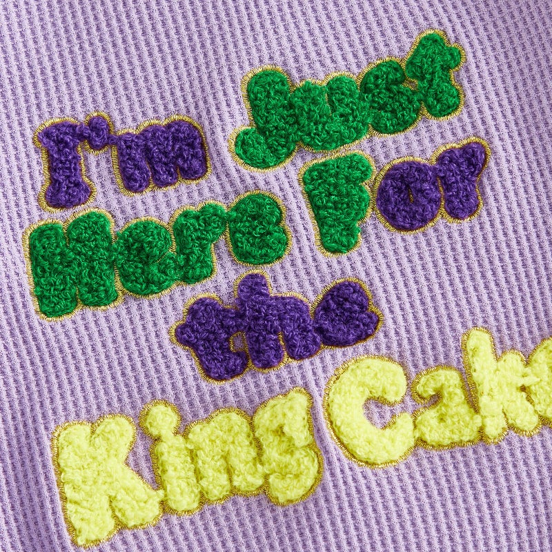 Socutebabe Toddler Girl Mardi Gras Outfit I'm Just Here For The King Cake Sweatshirt Long Sleeve Pullover Pants Cute Clothes (D-Purple, 3-4T) - Image 5