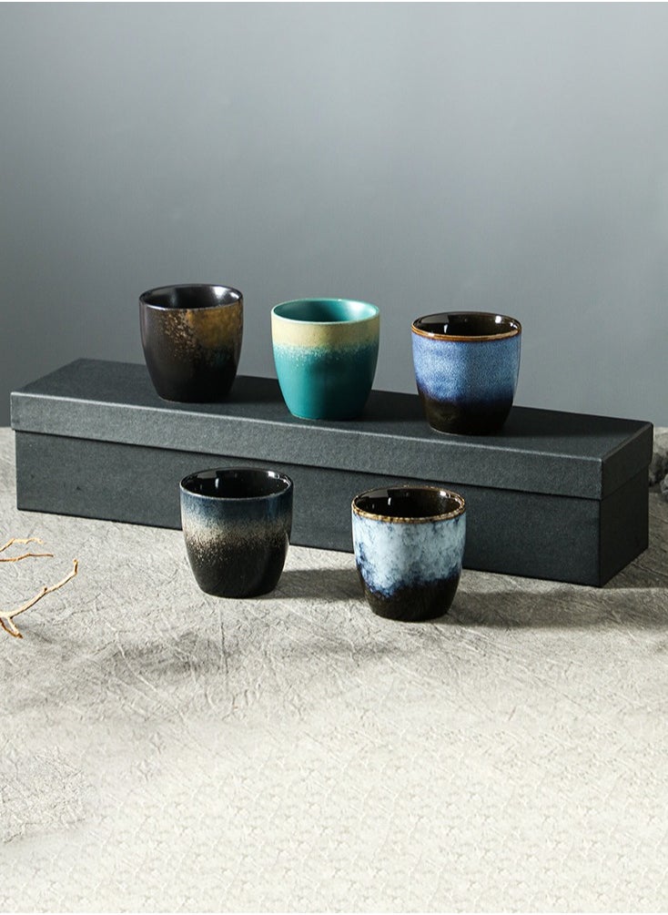 Set of 5 Ceramic Teacup Espresso Coffee Cup Porcelain Tea Cup Set Chinese Kung Fu Bowl Drinkware Box Package for Gifts 150ml
