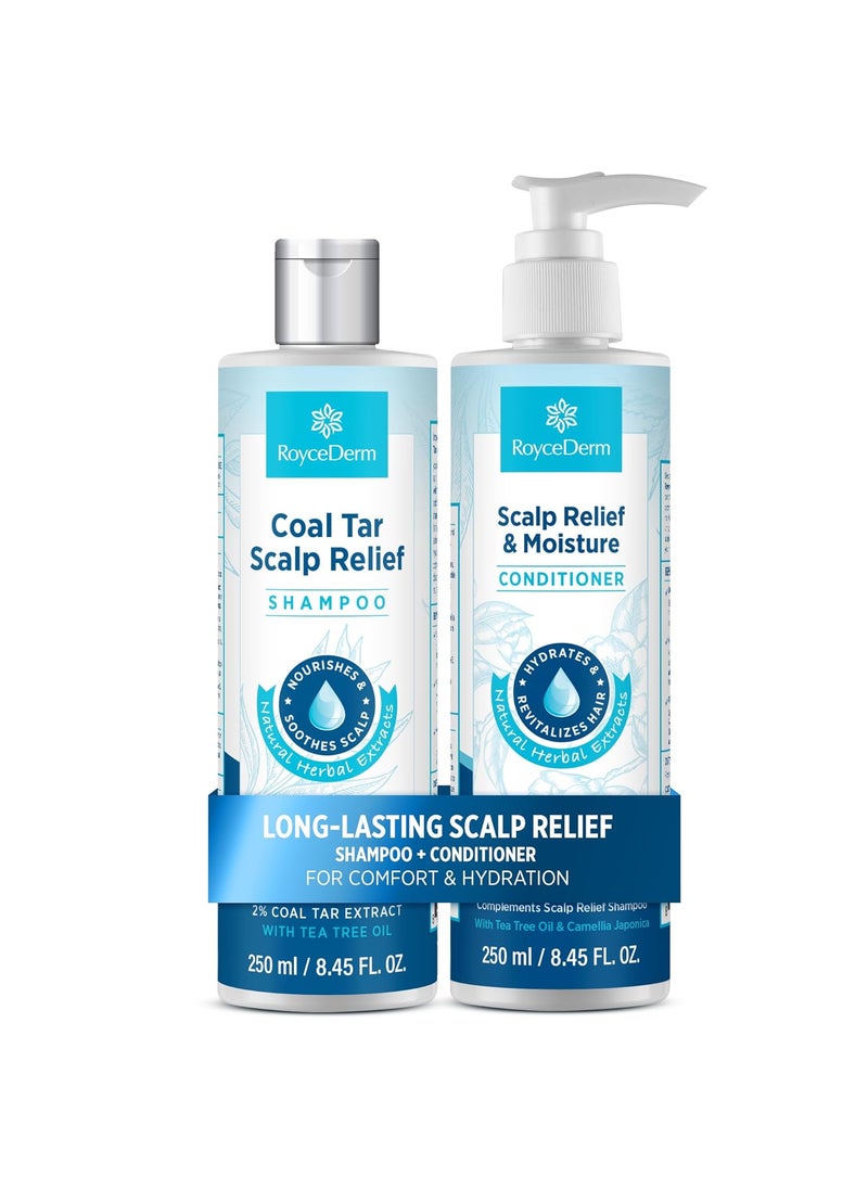 Roycederm - Roycederm Coal Tar Antidandruff Shampoo & Conditioner Set: 2% Coal Tar Extract Scalp Relief Shampoo for Psoriasis, Dandruff & Seborrheic Dermatitis - Soothes Itchy Scalp, Hydrates Hair - Image 1
