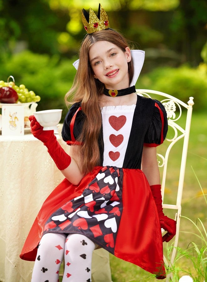 BesserBay Girls Halloween Velvet Puff Sleeve Red Heart Quen Dress Card Red 10 Years - Image 2